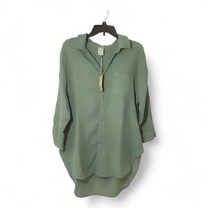 Green Cotton Gauze Button Front Shirt Swim Cover Up NWT Size 4–6